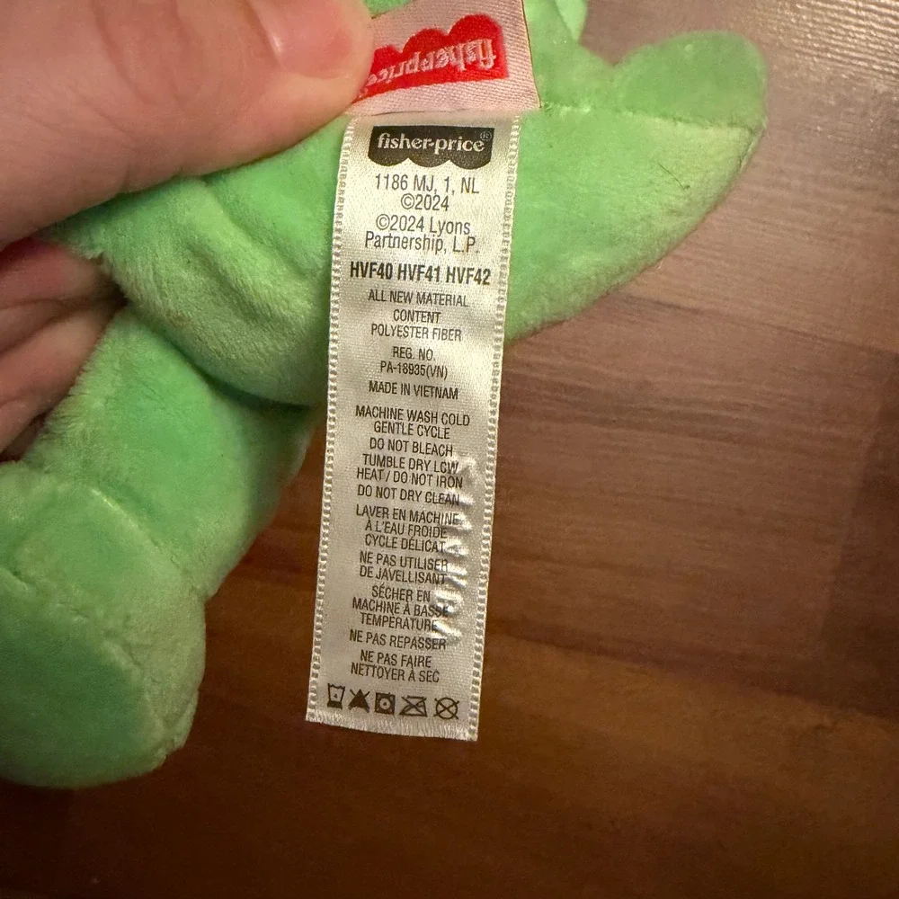 Barney baby bop Dinosaur Plush Toy Green Pink Ribbed Belly‎ Fisher Price 2024
